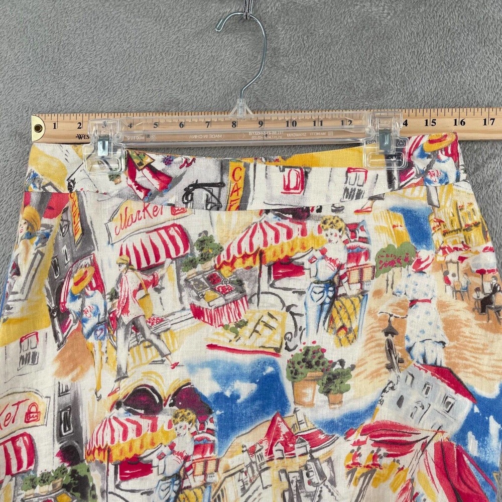 Liz Claiborne Linen Skirt Womens 12 Beige European Vacation Cafe Market Novelty - Picture 9 of 11